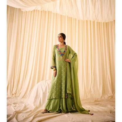 Leela by A Green Slip Kurta With Inner And Palazzo Along With Dupatta
