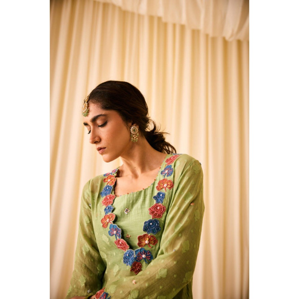Leela by A Green Slip Kurta With Inner And Palazzo Along With Dupatta