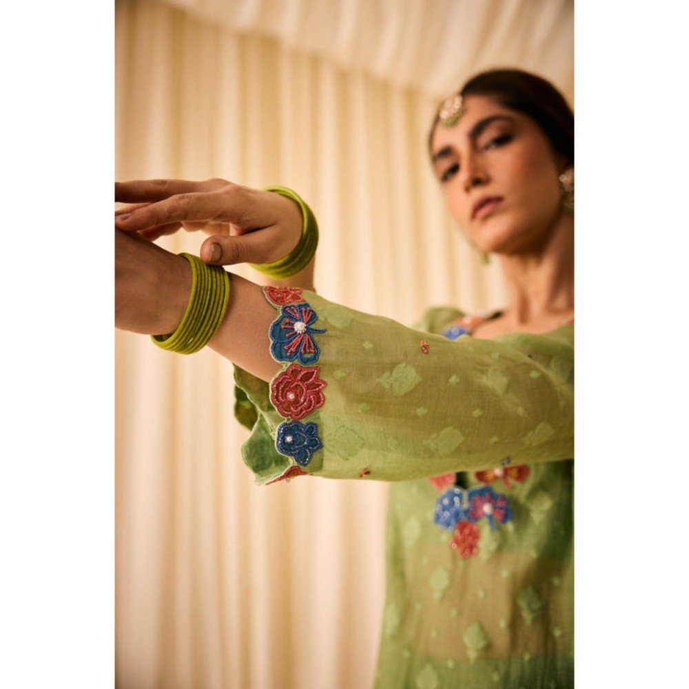 Leela by A Green Slip Kurta With Inner And Palazzo Along With Dupatta