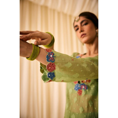 Leela by A Green Slip Kurta With Inner And Palazzo Along With Dupatta