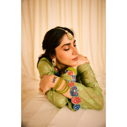 Leela by A Green Slip Kurta With Inner And Palazzo Along With Dupatta