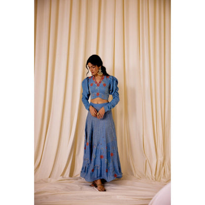 Leela by A Blue Applique Embroidery Lehenga With Blouse And Dupatta