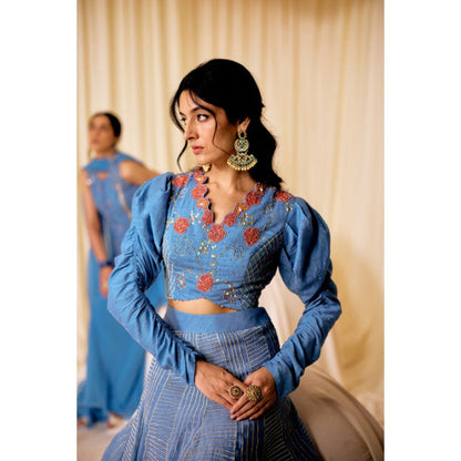 Leela by A Blue Applique Embroidery Lehenga With Blouse And Dupatta