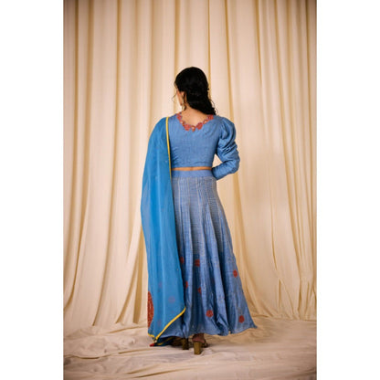 Leela by A Blue Applique Embroidery Lehenga With Blouse And Dupatta