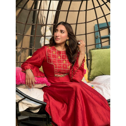 Leela by A Crimson Anarkali Kurta With Palazzo And Dupatta