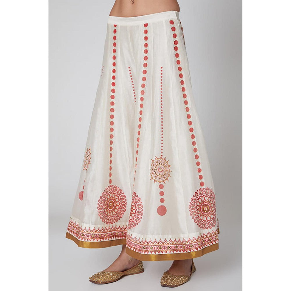 Leela by A White and Red Printed and Embroidered Kurta with Palazzo and Stole