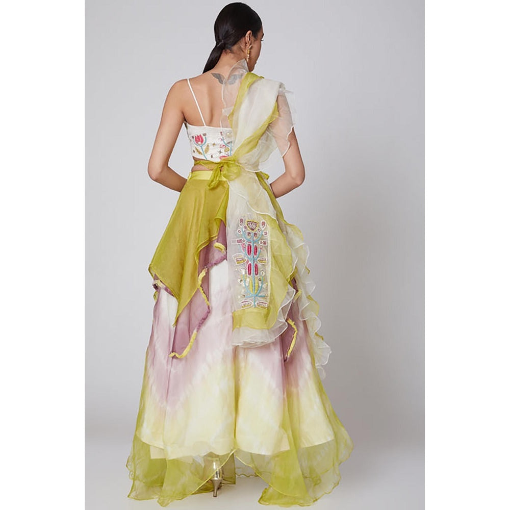 Leela by A Vibrant Applique Work And Tie-Dyed Draped Choli With Skirt