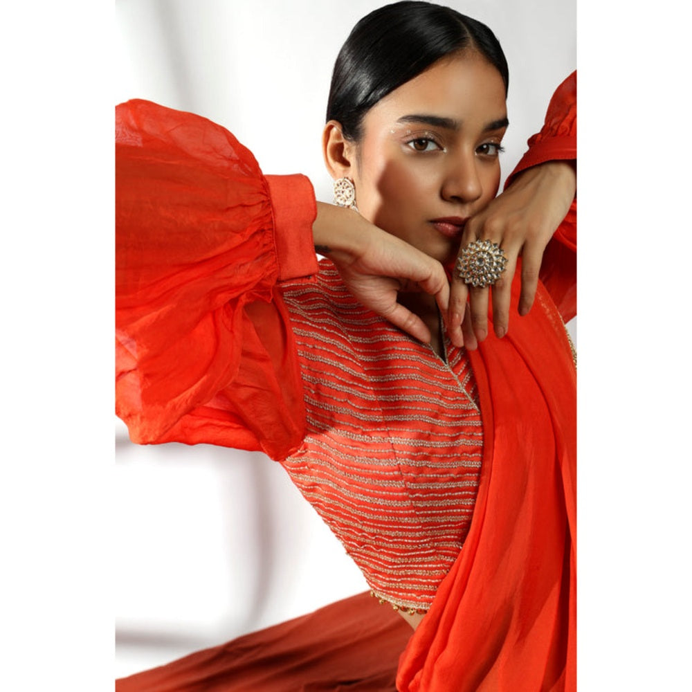Leela by A Orange Dori Work Embroidered Pre Drape Saree and Unstitched Blouse