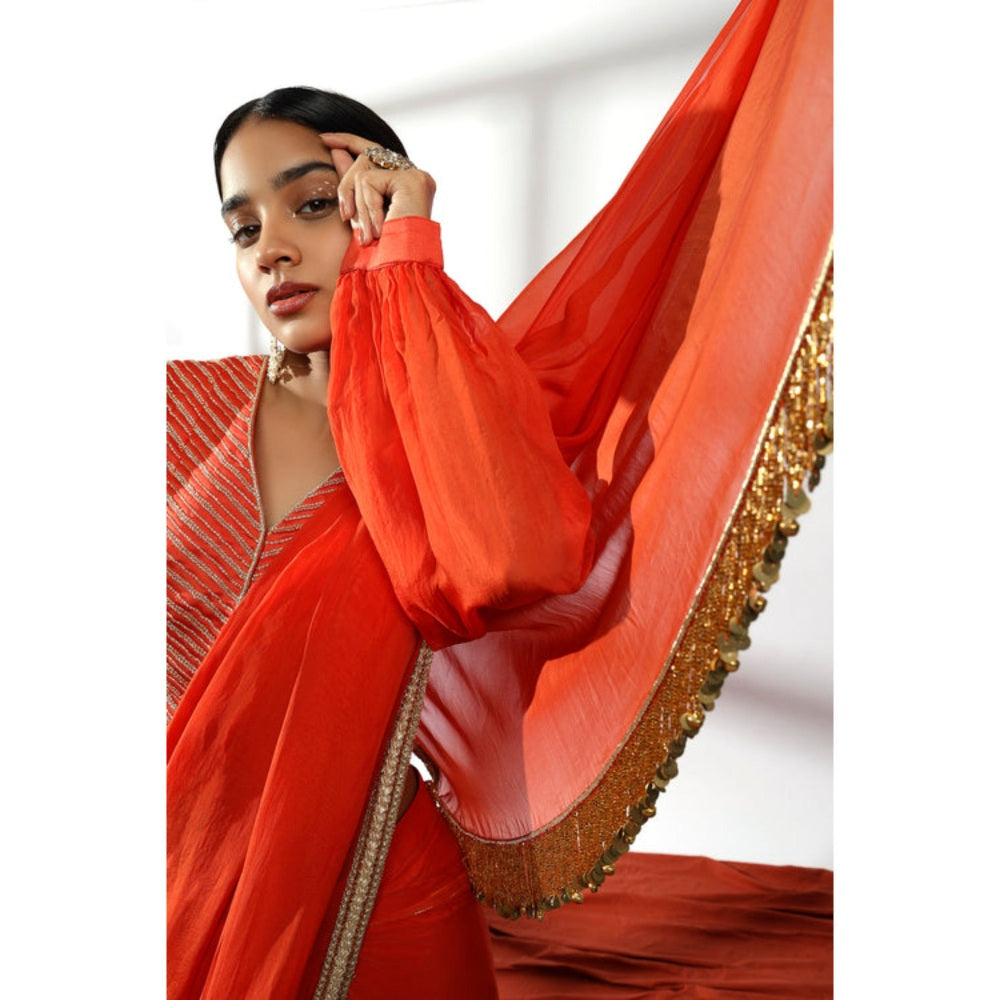 Leela by A Orange Dori Work Embroidered Pre Drape Saree and Unstitched Blouse
