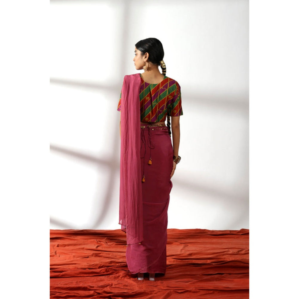 Leela by A Plum Pre-Draped Saree with Blouse and Waist Bag