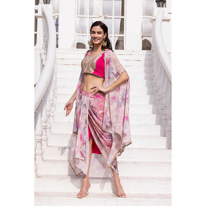 MABISH LUXE Pink Blushing Orchid Blouse with Skirt and Cape (Set of 3)