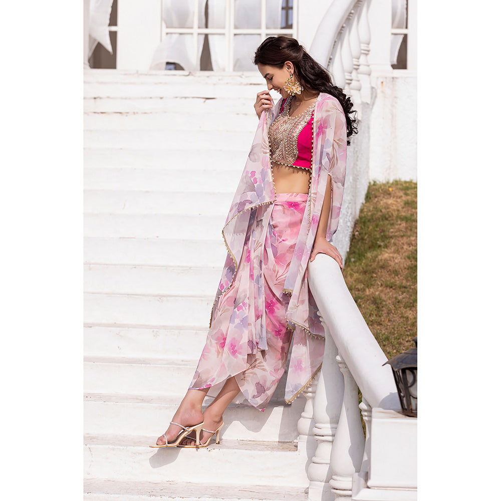 MABISH LUXE Pink Blushing Orchid Blouse with Skirt and Cape (Set of 3)