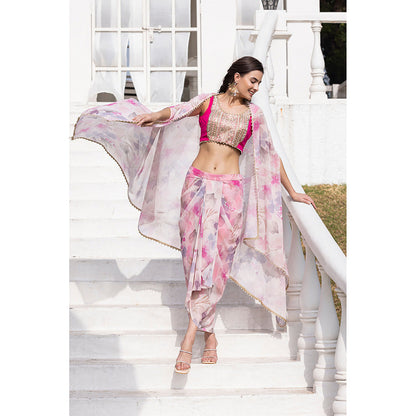 MABISH LUXE Pink Blushing Orchid Blouse with Skirt and Cape (Set of 3)