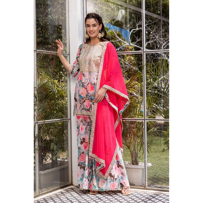 MABISH LUXE Pink Exotic Begonia Kurti with Sharara and Dupatta (Set of 3)