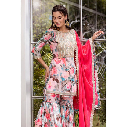 MABISH LUXE Pink Exotic Begonia Kurti with Sharara and Dupatta (Set of 3)