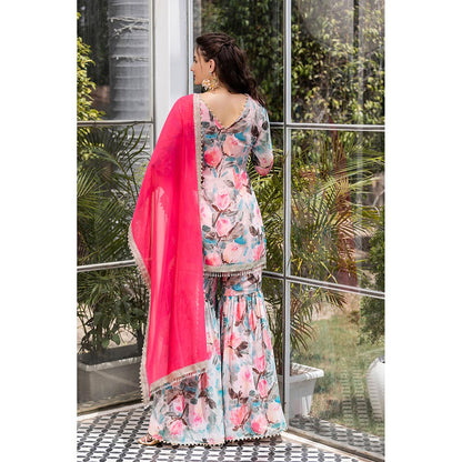 MABISH LUXE Pink Exotic Begonia Kurti with Sharara and Dupatta (Set of 3)