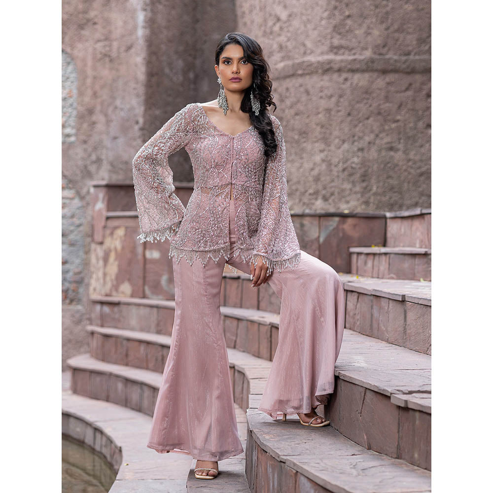 MABISH LUXE Womens Polyester Embroidered Pink Co-Ord Set