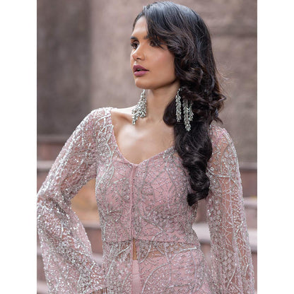 MABISH LUXE Womens Polyester Embroidered Pink Co-Ord Set