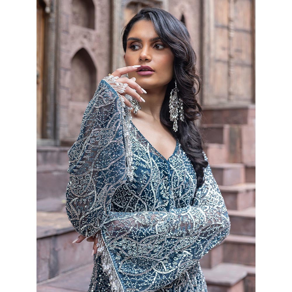MABISH LUXE Womens Polyester Embroidered Blue Co-Ord Set