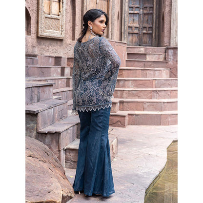 MABISH LUXE Womens Polyester Embroidered Blue Co-Ord Set