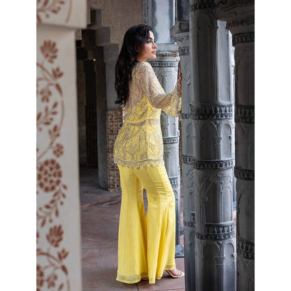 MABISH LUXE Womens Polyester Embroidered Yellow Co-Ord Set