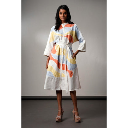 MADDER MUCH Morado Brushstroke Midi Dress with Belt (Set of 2)
