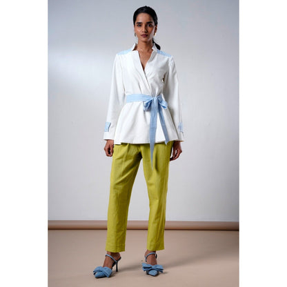 MADDER MUCH Taj Serene Ice Top with Olive Pant and Belt (Set of 3)