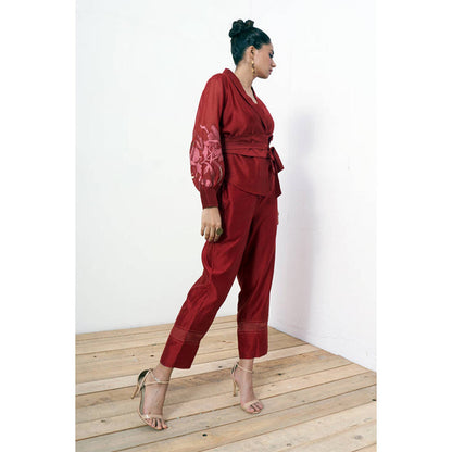 MADDER MUCH Grace - Sangria Wrap Top With Ankle Pants