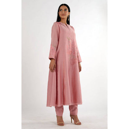 MADDER MUCH Pink Embroidered Round Neck Kurta With Pant