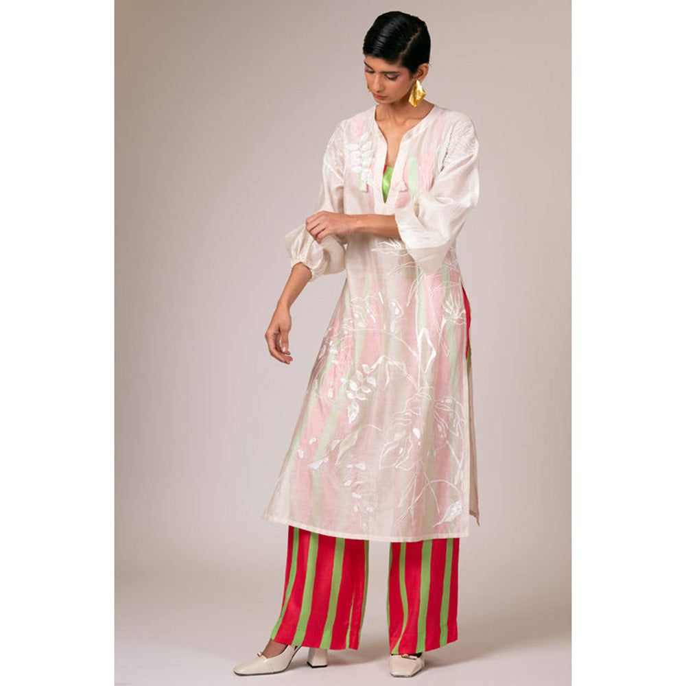 MADDER MUCH Multi-Color Embroidered V-Neck Kurta With Bustier And Pant