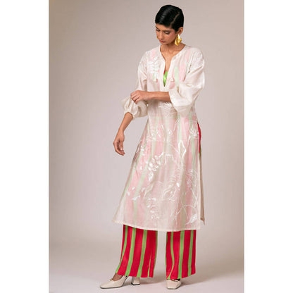 MADDER MUCH Multi-Color Embroidered V-Neck Kurta With Bustier And Pant