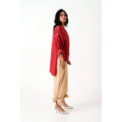 MADDER MUCH Red Cotton Round Neck Solid Top With Salwar
