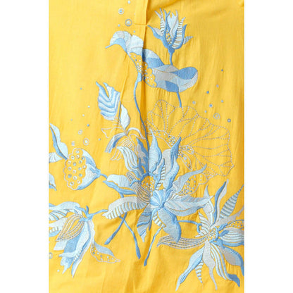 MADDER MUCH Yellow Embroidered Mandarin Neck Kurta With Pant