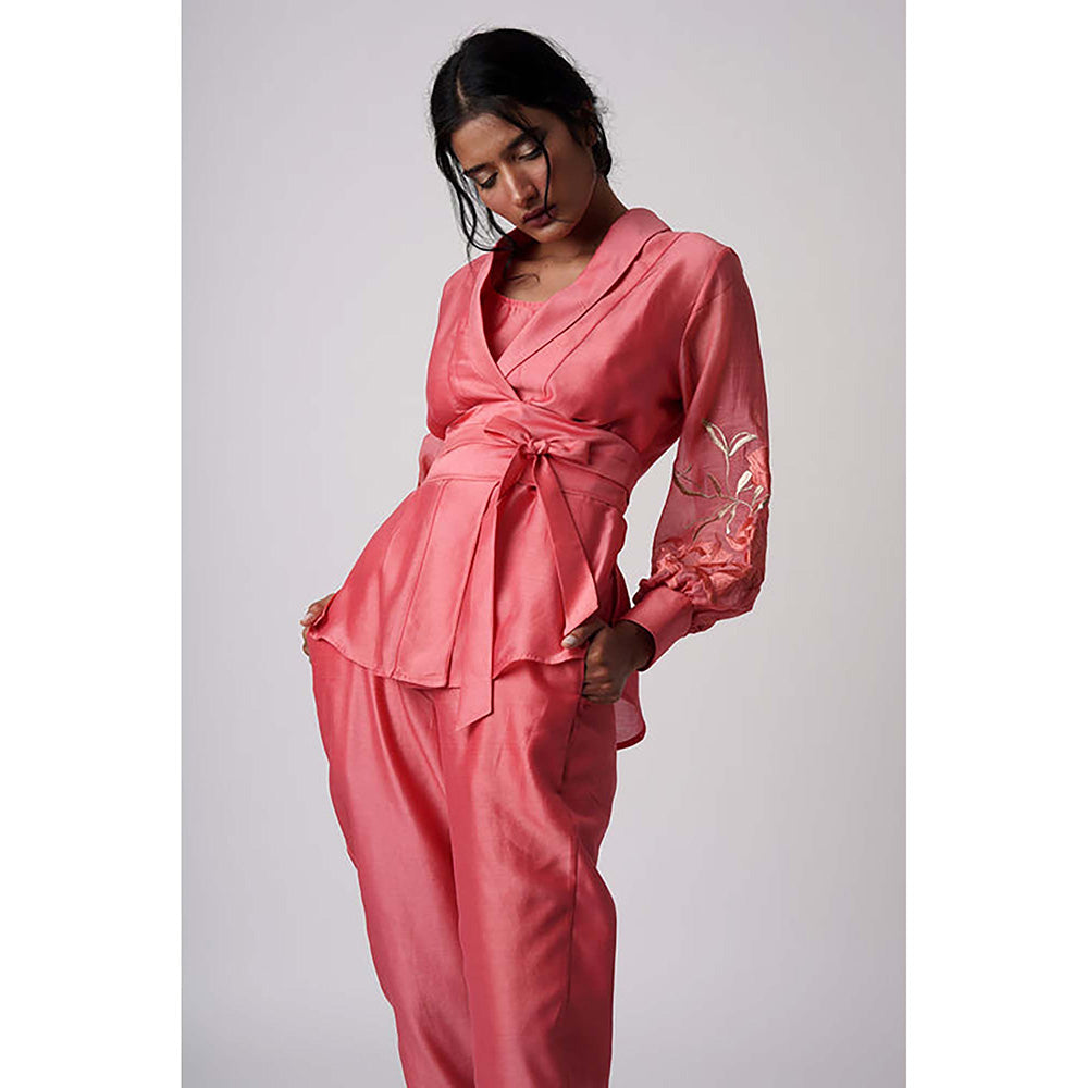 MADDER MUCH Grace - Coral Wrap Top With Ankle Pants