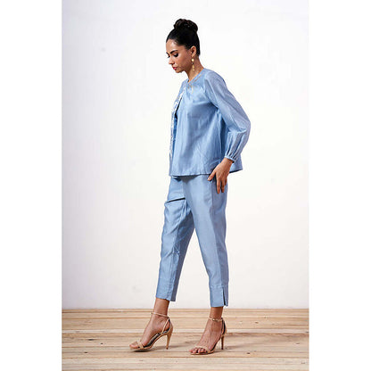MADDER MUCH Miriam - Powder Blue Demure Top With Ankle Pants