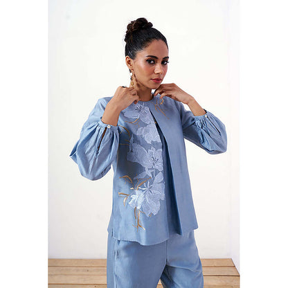 MADDER MUCH Miriam - Powder Blue Demure Top With Ankle Pants
