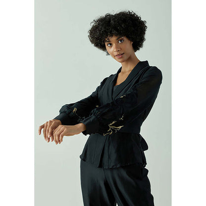 MADDER MUCH Cotton Black V-Neck Stripes Top With Pant Co-Ord's