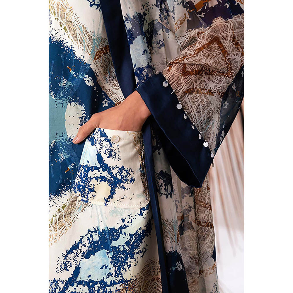 MADDER MUCH Cotton Multi-Color V-Neck Printed Dress With Jacket Co-Ord's