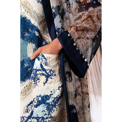 MADDER MUCH Cotton Multi-Color V-Neck Printed Dress With Jacket Co-Ord's