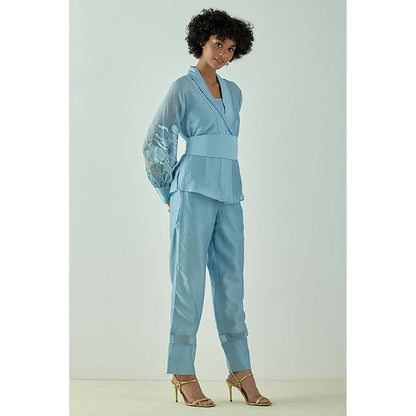 MADDER MUCH Grace - Pacific Blue Wrap Top With Ankle Pants