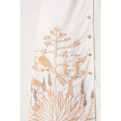 MADDER MUCH White Cotton Notched Lapel Embroidered A-Line Mini Dress