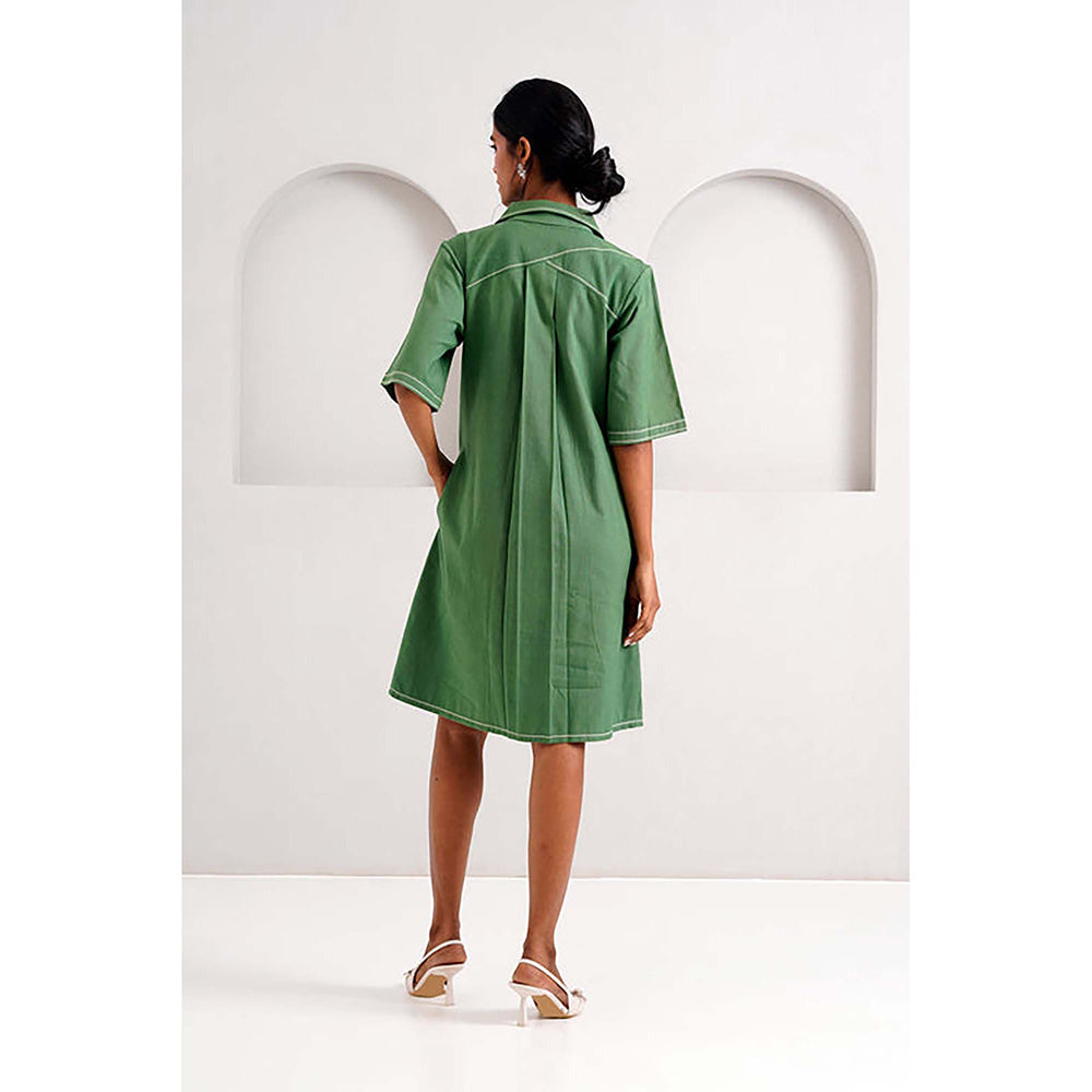 MADDER MUCH Pine Green Taiwo - Embroidered Shirt Dress