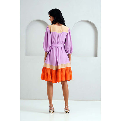 MADDER MUCH Purple Italian Crepe V-Neck Solid A-Line Mini Dress