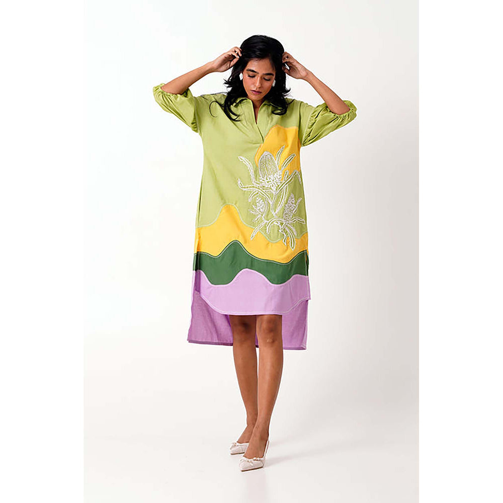 MADDER MUCH Multi-Color Cotton Collar Neck Printed Midi Dress