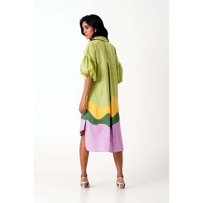 MADDER MUCH Multi-Color Cotton Collar Neck Printed Midi Dress