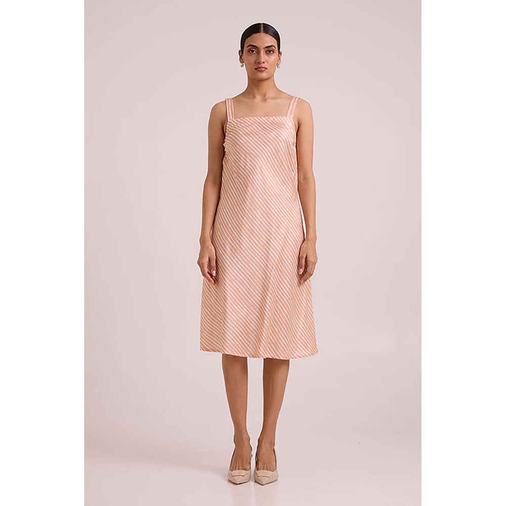 MADDER MUCH Multi-Color Cotton Round Neck Stripes Midi Dress With Jacket