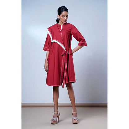 MADDER MUCH Red Cotton Round Neck Solid/Plain Dress