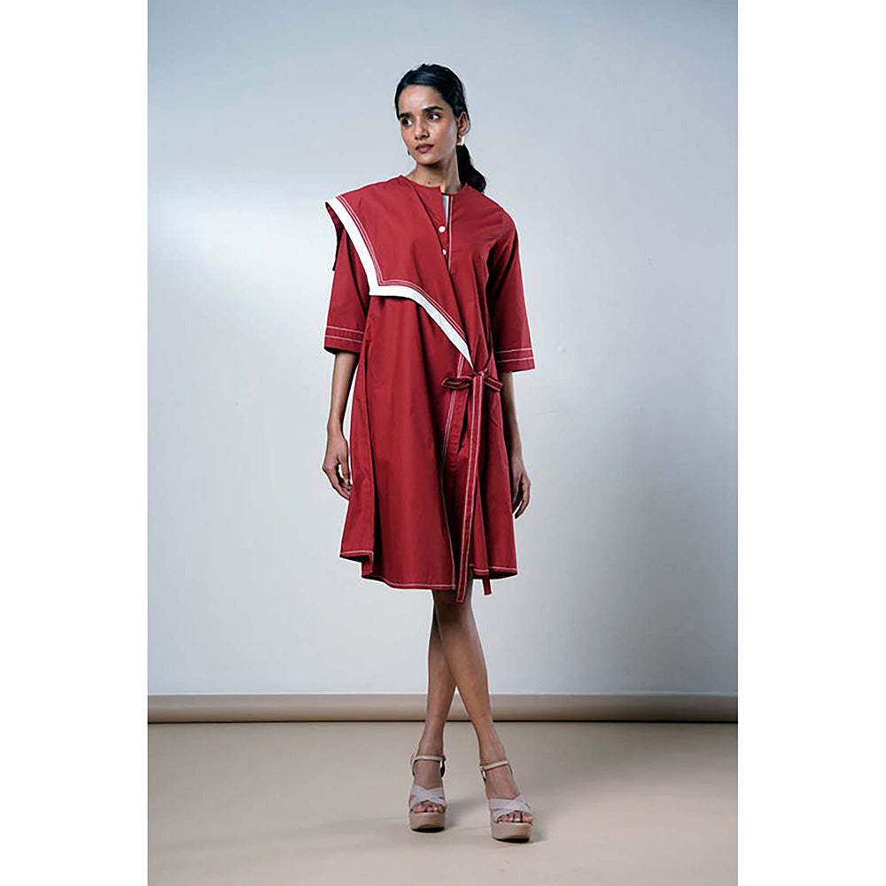 MADDER MUCH Red Cotton Round Neck Solid/Plain Dress