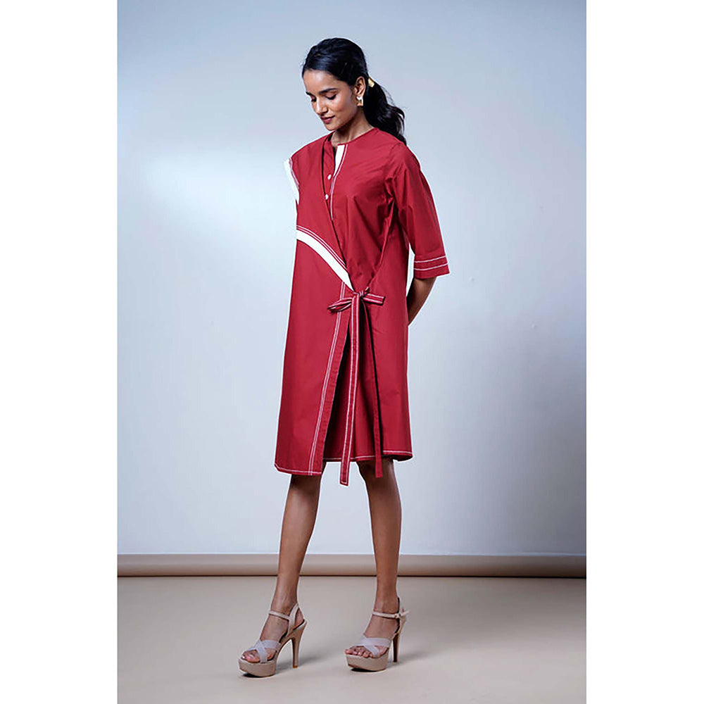 MADDER MUCH Red Cotton Round Neck Solid/Plain Dress