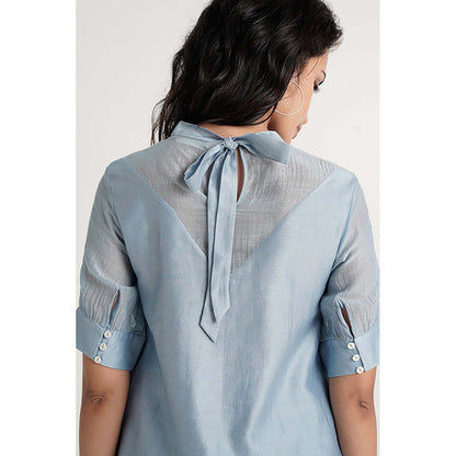 MADDER MUCH Blue Cotton Crew Neck Embroidered Top With Pant